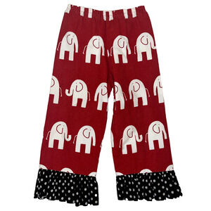 Boutique Red White Elephant Wide Leg Pants Black Dot Ruffles Girls 6 Roll Tide
